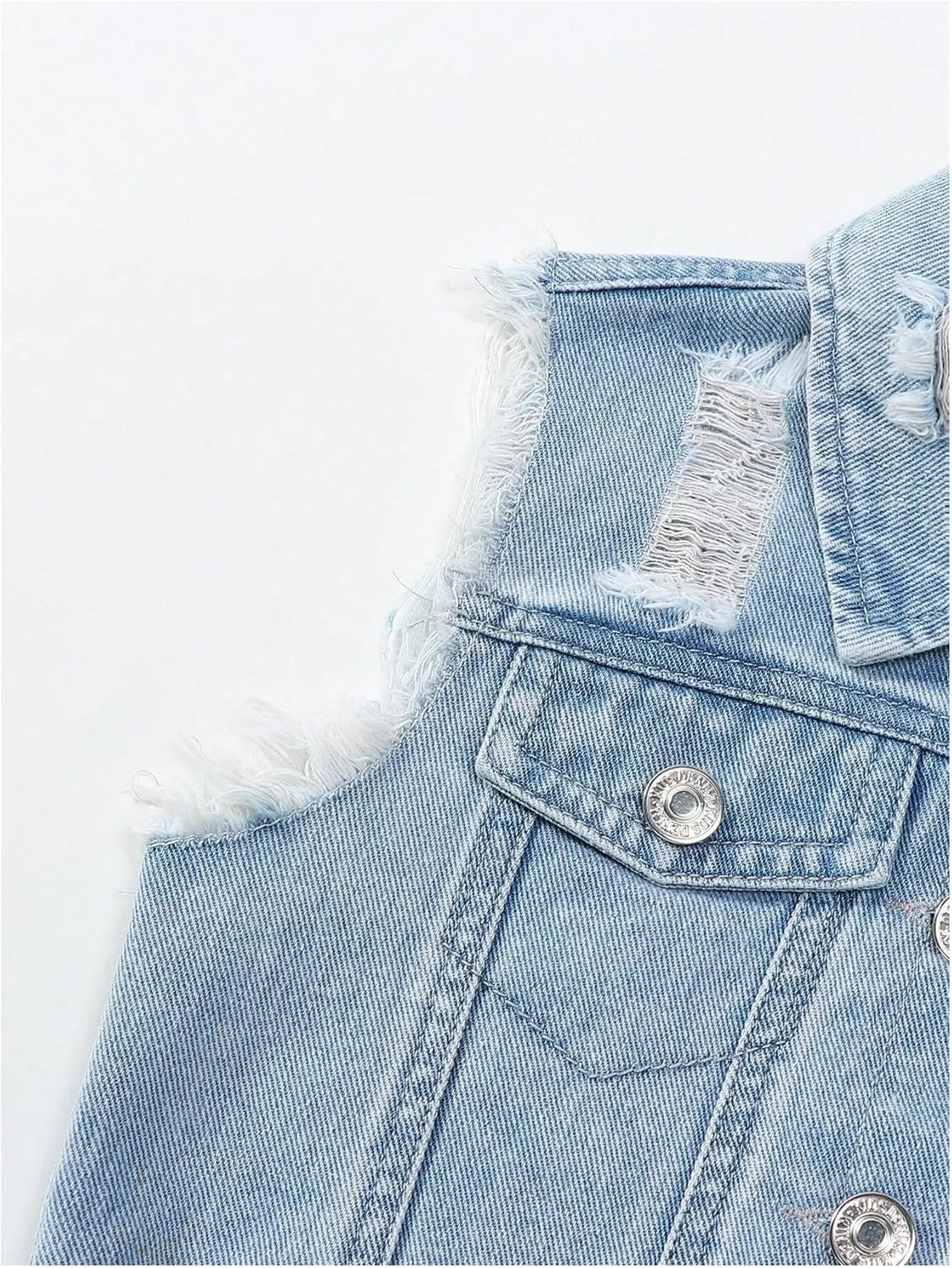 WDIRARA Girl's 2 Piece Outfit Ripped Raw Hem Denim Jacket and Mini Skirt Set