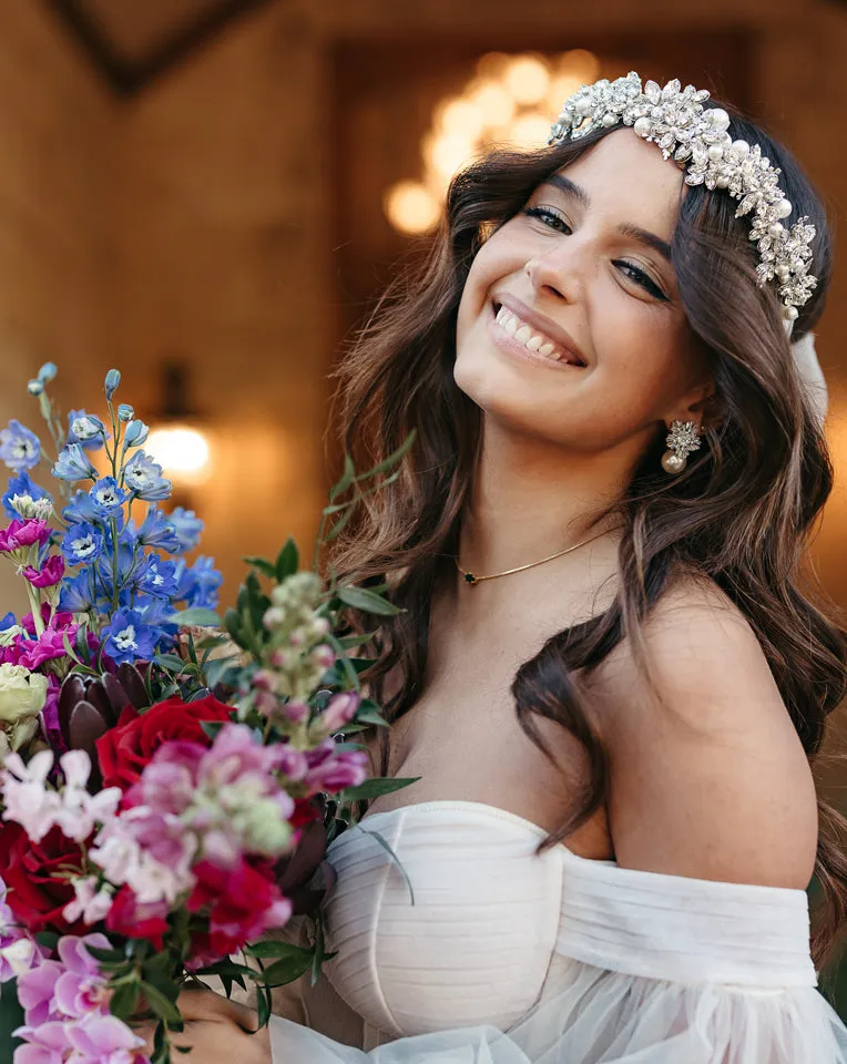wedding and bridal headpiece - embellished crystal garland band with tulle bow - Titania by Kezani - BUY or HIRE