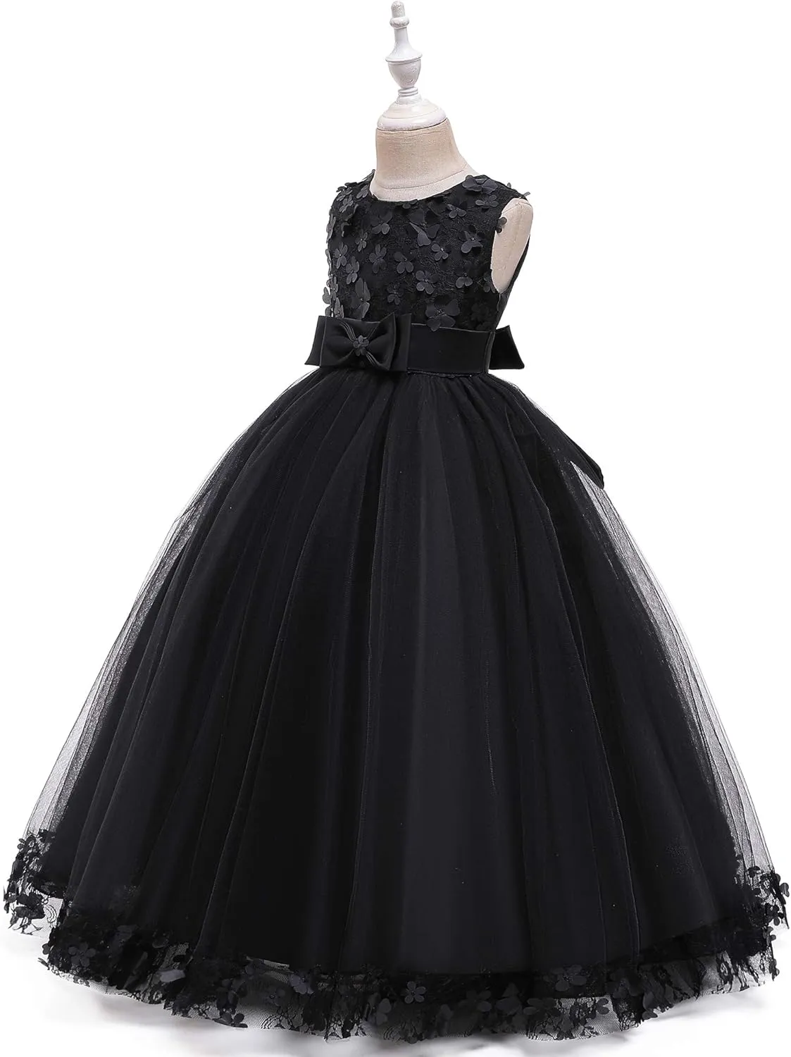 Weileenice Flower Girls Lace Party Dress Applique Little/Big Girl Wedding Formal Tulle Dresses Kids Prom Funeral Gown