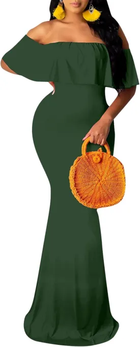 Women's Off Shoulder Maxi Dress Sexy Hawaiian Floral Long Party Dresses