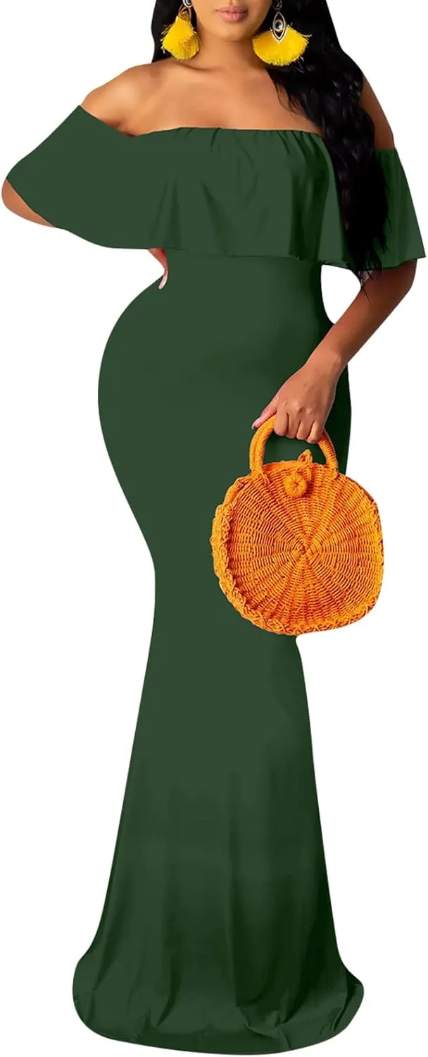 Women's Off Shoulder Maxi Dress Sexy Hawaiian Floral Long Party Dresses