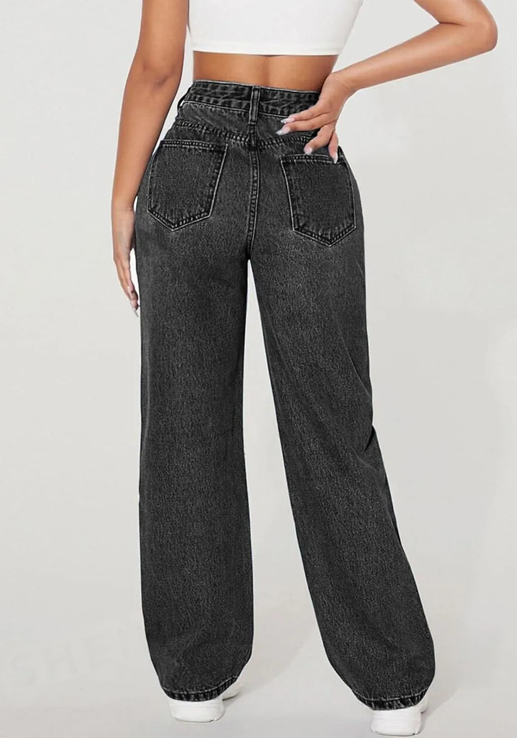 Womens Ripped Jeans Distressed High Waisted Trendy Straight Wide Leg Baggy y2k Denim Pants Streetwear Trouser