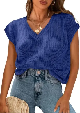 Womens Summer Tops Trendy 2025 Sweater Vest Women Knit Tank Tops V Neck Cap Sleeve Loose Shirts Vacation Casual Outfits
