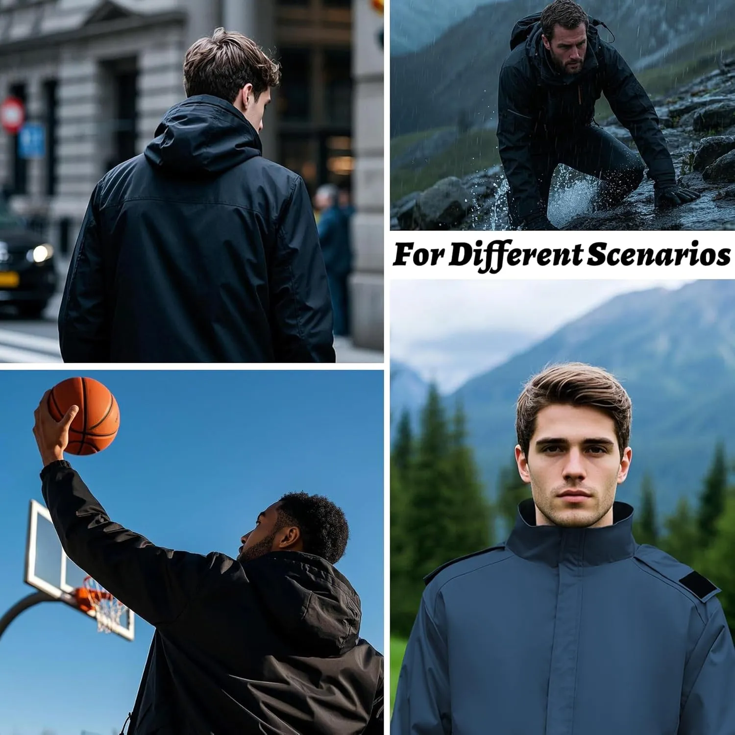 Zando Mens Rain Jacket Waterproof with Hood Sport Jacket for Men Windbreaker Lightweight Raincoat Cycling Golf Travel Fishing