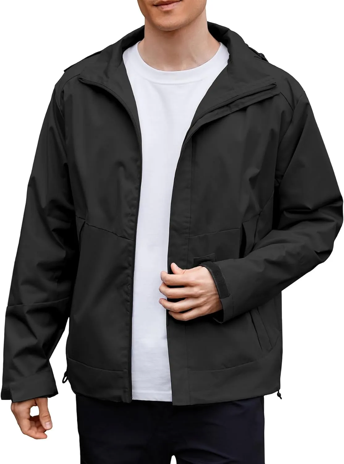 Zando Mens Rain Jacket Waterproof with Hood Sport Jacket for Men Windbreaker Lightweight Raincoat Cycling Golf Travel Fishing