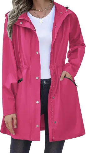 Zeagoo Women Rain Jacket Waterproof Lightweight Long Hooded Raincoat Trench Windbreaker Jacket